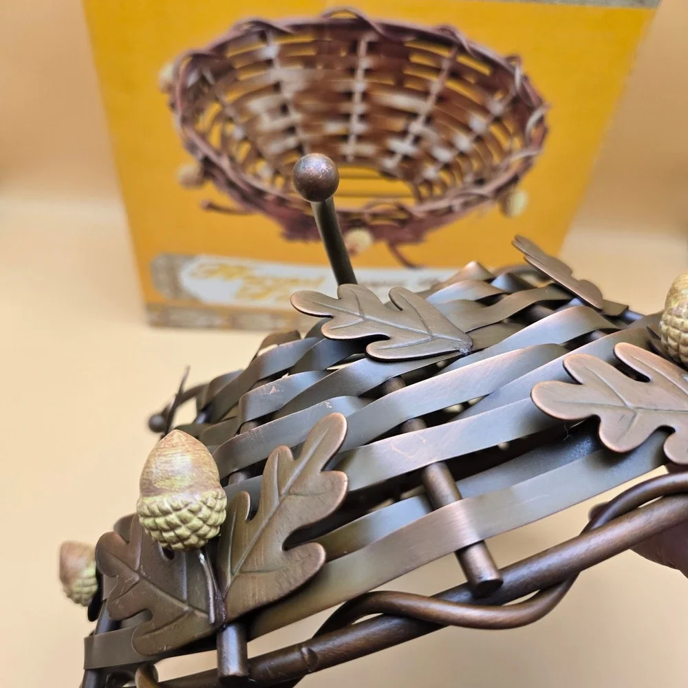 Harvest‎ Time Copper Metal Basket Oak Leaf Acorn Woven Fruit Bowl Autumn Decor